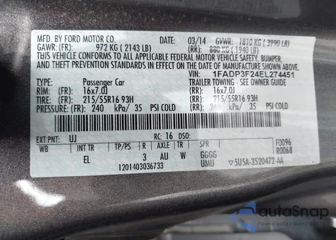 2014 Ford Focus Se из США, поврежденный, VIN 1FADP3F24EL274451